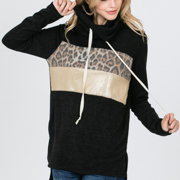 Hoodie with Leopard Print/Sequins - Picture 2 of 8